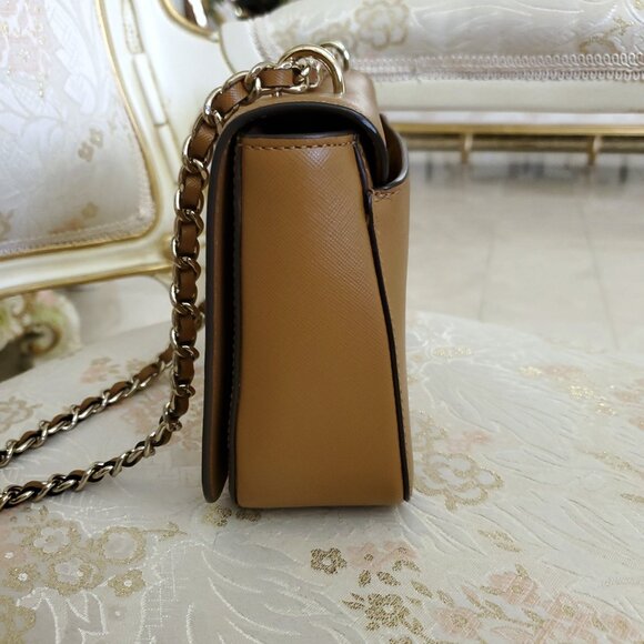 Tory Burch Robinson Tan Saffiano Leather Logo Shoulder Bag Chain Crossbody - Picture 3 of 15